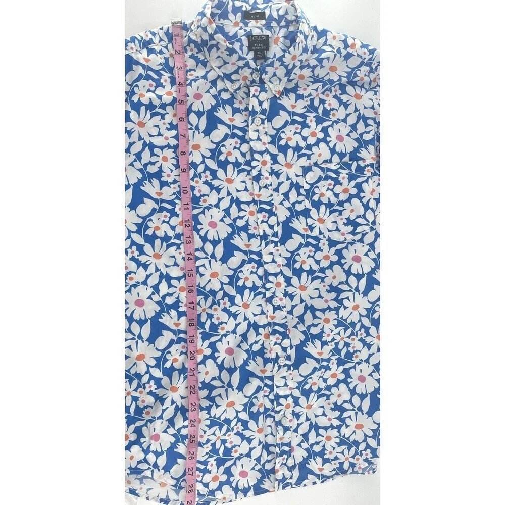 J. Crew Flex Washed Slim Shirt Men’s XL Blue Floral Button Up Cotton Stretch